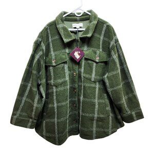 Ava & Viv Womens Green Plaid Button-Down Shacket jacket Size 4X